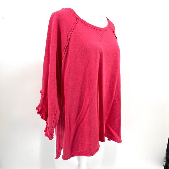 Soft Surroundings Pink Cotton 3/4 Ruffle Sleeve Top 1x asymmetric hem - Picture 5 of 8